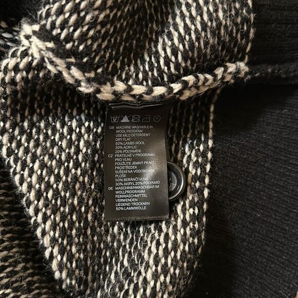 H&M L Black White Checkered Knit Wool Blend Shawl Button Front Cardigan Sweater - Picture 8 of 12